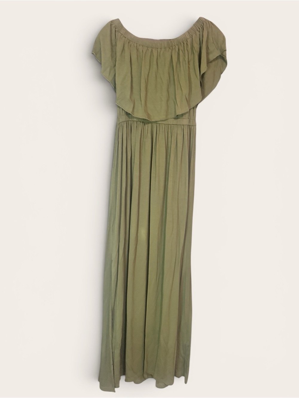 AMII Olive Green Off-Shoulder Maxi Dress